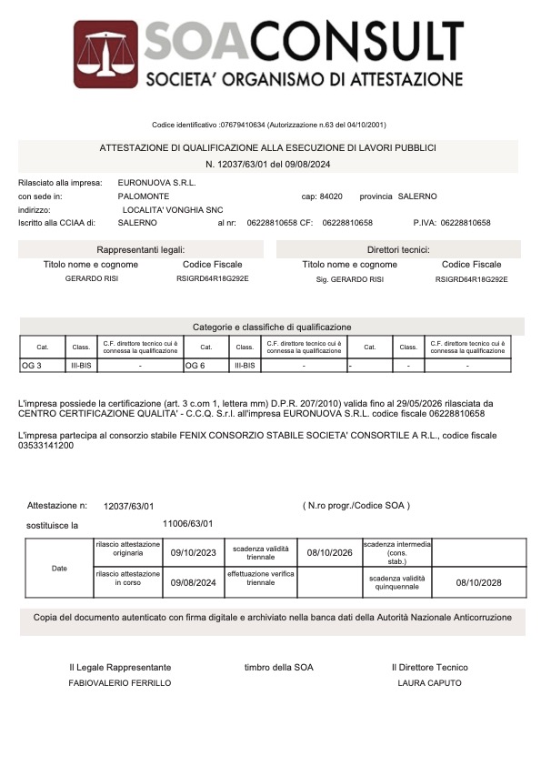 Attestazione di qualificazione alla esecuzione di lavori pubblici