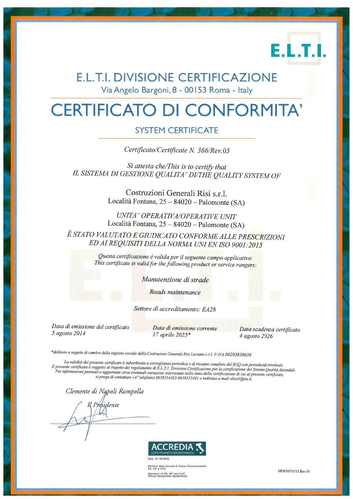 Certificato di conformità ISO:9001