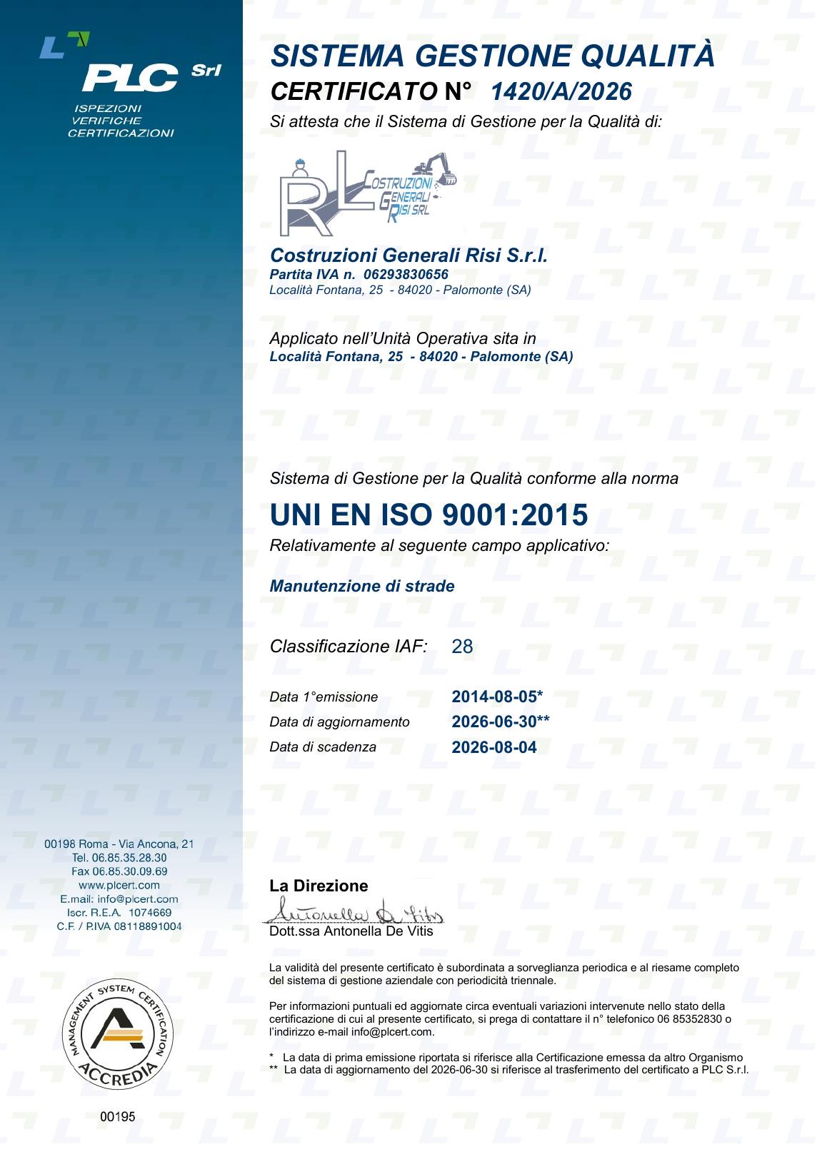 UNI EN ISO 9001:2015